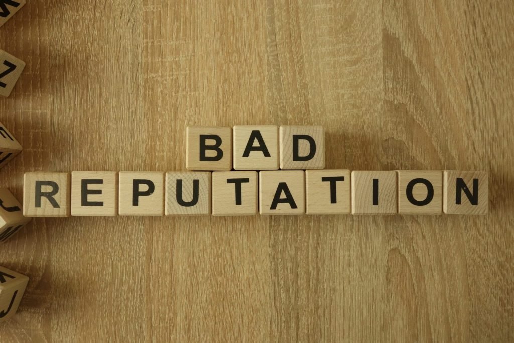 Scrabble pieces spelling bad reputation. PR crisis blog