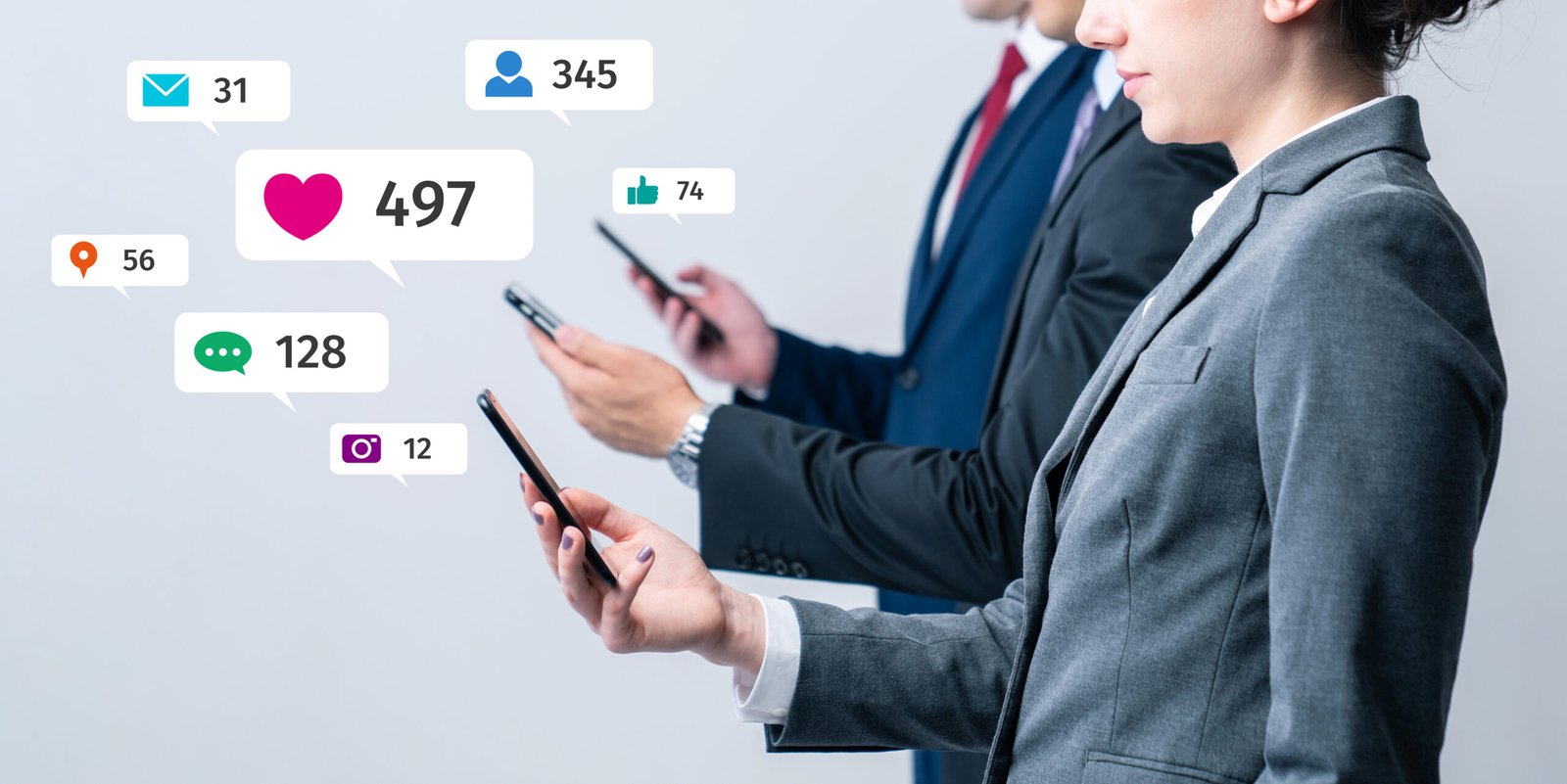 social media engagement icons coming out phone