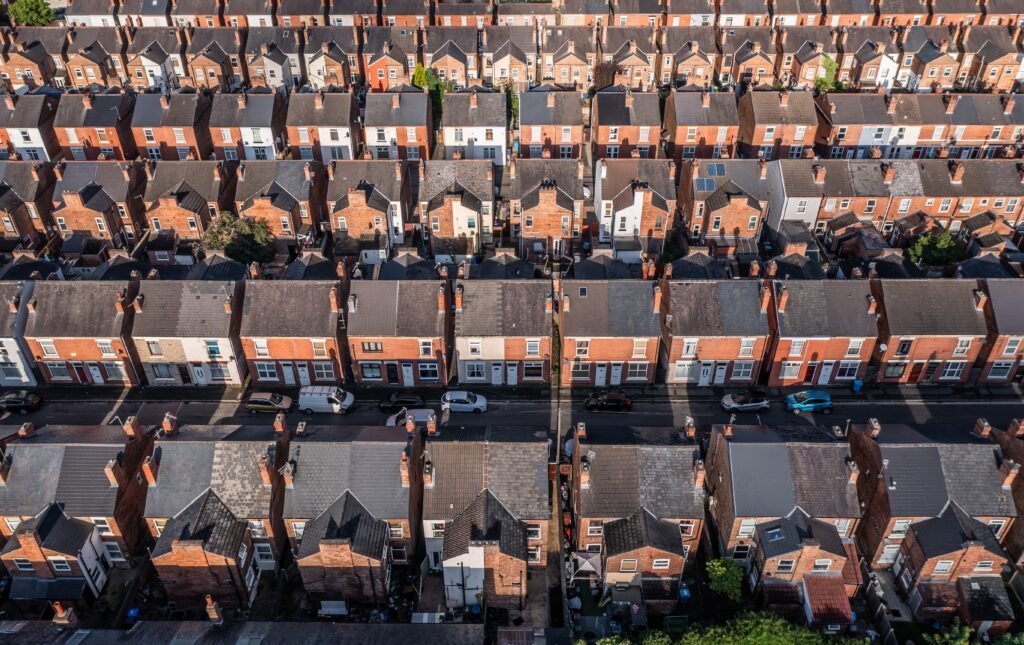 Drone view of a housing estate. Social housing