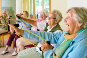 Care home residents enjoying yoga activities