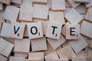 Image of scrabble letters spelling out the word vote