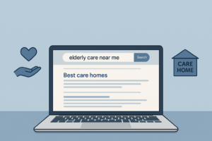 laptop screen with care home terms on screen