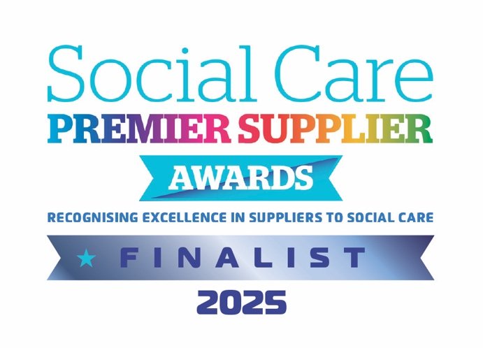 Logo reading 'Social Care Premier Supplier Awards Finalist 2025'